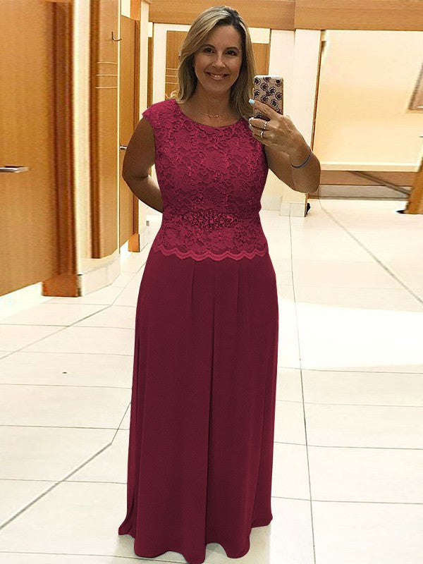 A-Line/Princess Chiffon Lace Scoop Sleeveless Floor-Length Mother of the Bride Dress