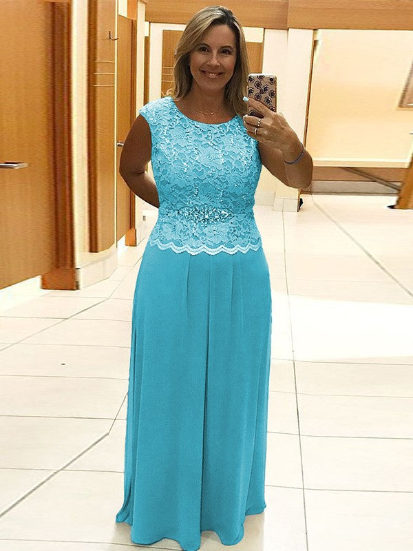 A-Line/Princess Chiffon Lace Scoop Sleeveless Floor-Length Mother of the Bride Dress