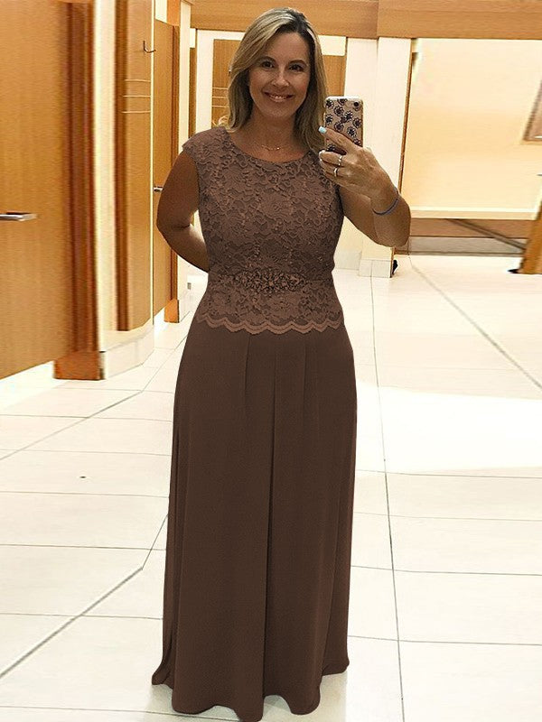 A-Line/Princess Chiffon Lace Scoop Sleeveless Floor-Length Mother of the Bride Dress