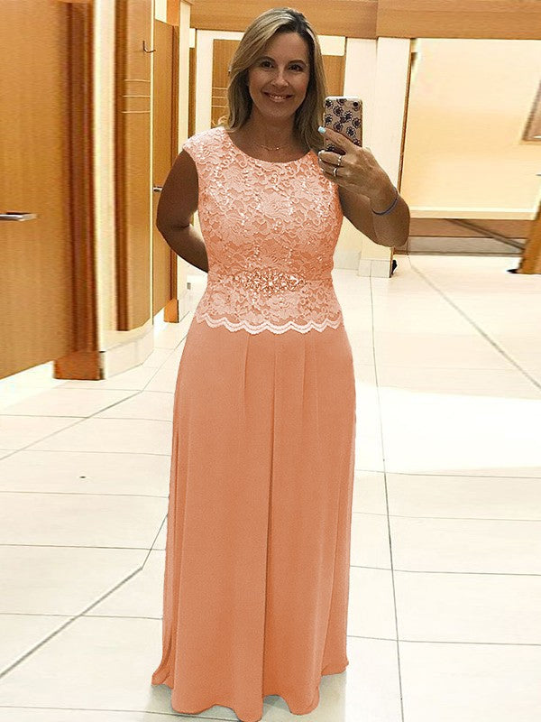 A-Line/Princess Chiffon Lace Scoop Sleeveless Floor-Length Mother of the Bride Dress