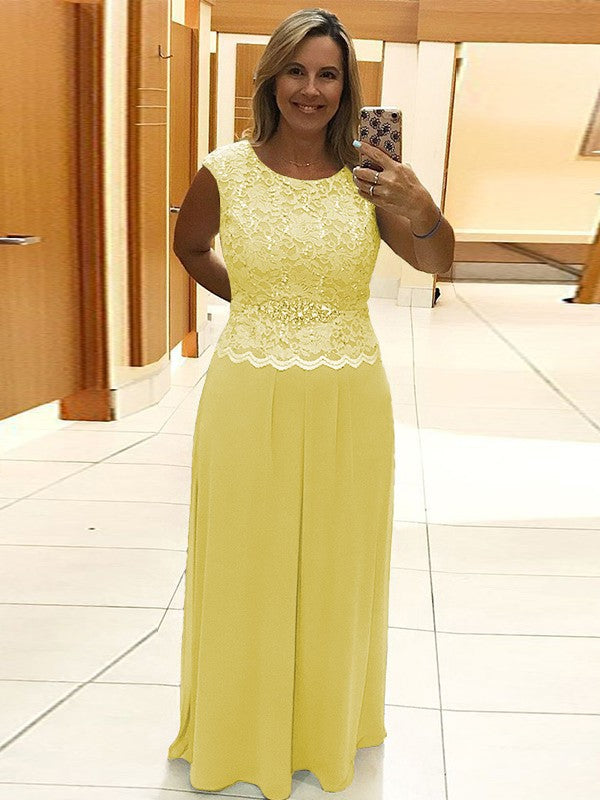 A-Line/Princess Chiffon Lace Scoop Sleeveless Floor-Length Mother of the Bride Dress