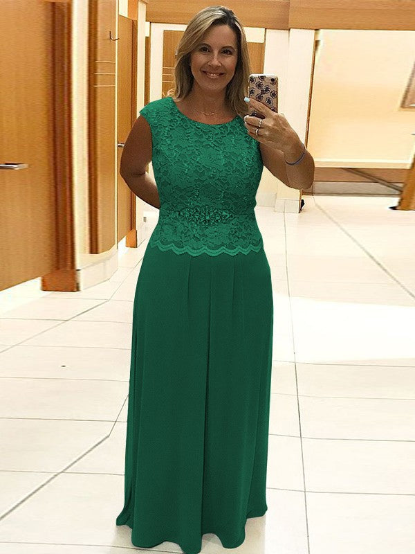 A-Line/Princess Chiffon Lace Scoop Sleeveless Floor-Length Mother of the Bride Dress