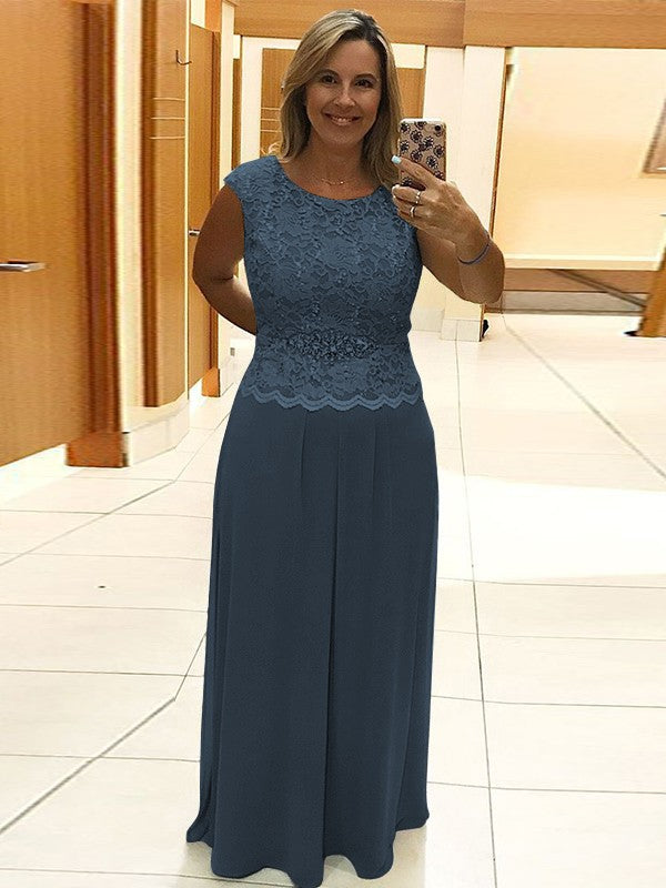 A-Line/Princess Chiffon Lace Scoop Sleeveless Floor-Length Mother of the Bride Dress