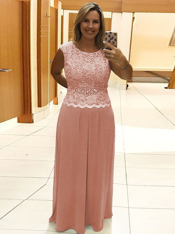 A-Line/Princess Chiffon Lace Scoop Sleeveless Floor-Length Mother of the Bride Dress