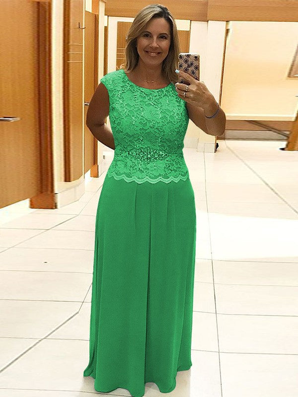 A-Line/Princess Chiffon Lace Scoop Sleeveless Floor-Length Mother of the Bride Dress