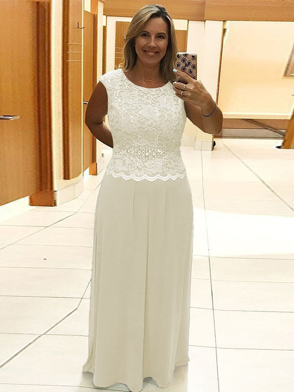A-Line/Princess Chiffon Lace Scoop Sleeveless Floor-Length Mother of the Bride Dress