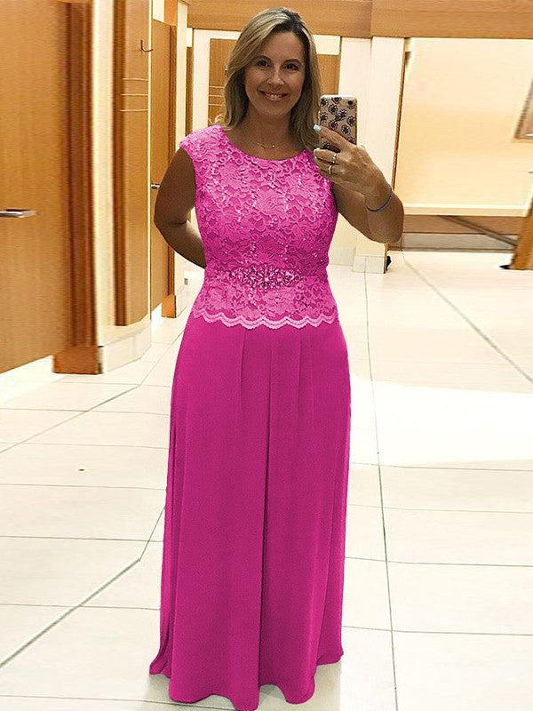 A-Line/Princess Chiffon Lace Scoop Sleeveless Floor-Length Mother of the Bride Dress