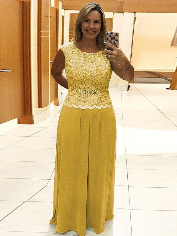 A-Line/Princess Chiffon Lace Scoop Sleeveless Floor-Length Mother of the Bride Dress
