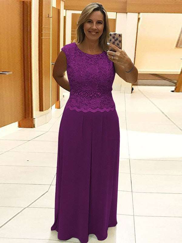 A-Line/Princess Chiffon Lace Scoop Sleeveless Floor-Length Mother of the Bride Dress