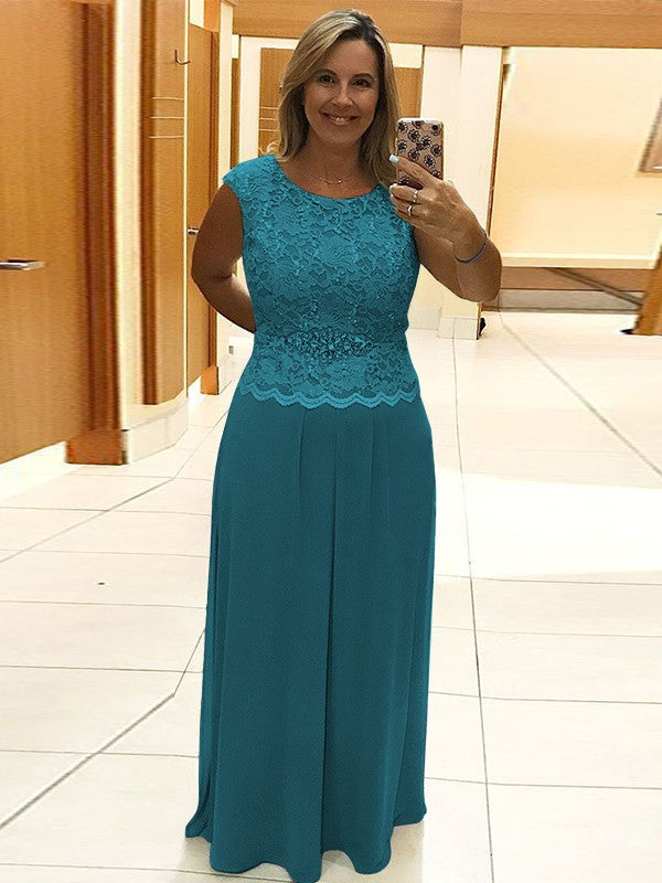 A-Line/Princess Chiffon Lace Scoop Sleeveless Floor-Length Mother of the Bride Dress
