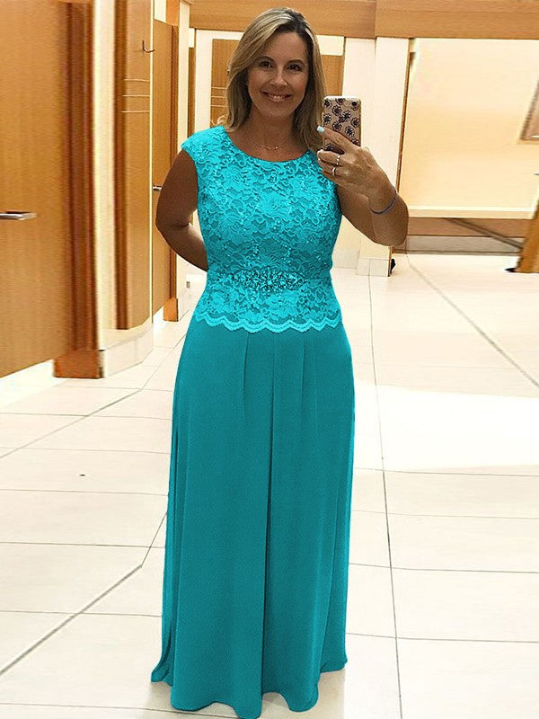 A-Line/Princess Chiffon Lace Scoop Sleeveless Floor-Length Mother of the Bride Dress