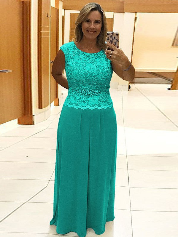 A-Line/Princess Chiffon Lace Scoop Sleeveless Floor-Length Mother of the Bride Dress