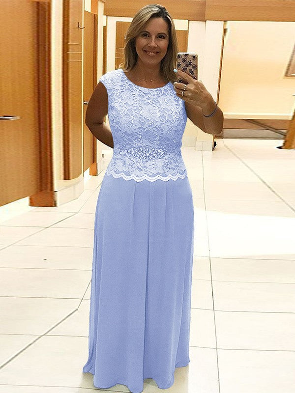 A-Line/Princess Chiffon Lace Scoop Sleeveless Floor-Length Mother of the Bride Dress