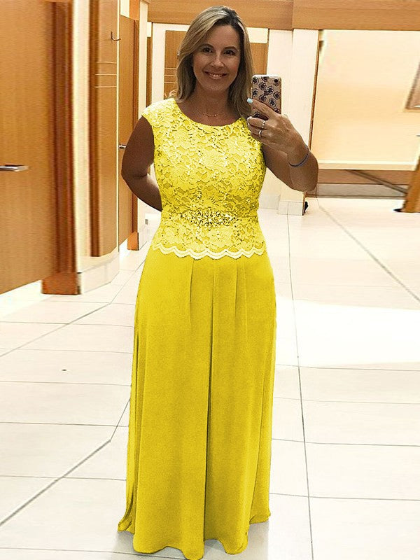 A-Line/Princess Chiffon Lace Scoop Sleeveless Floor-Length Mother of the Bride Dress