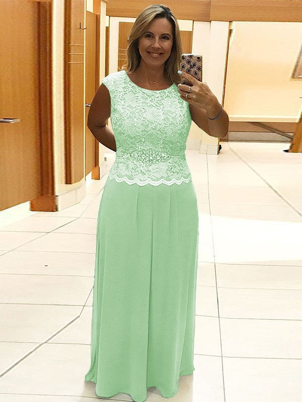 A-Line/Princess Chiffon Lace Scoop Sleeveless Floor-Length Mother of the Bride Dress