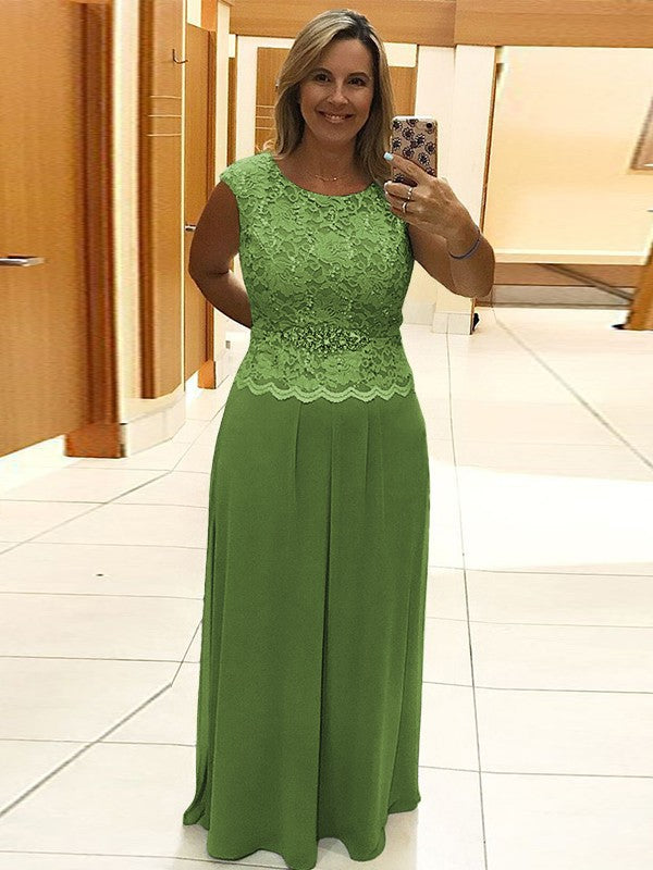 A-Line/Princess Chiffon Lace Scoop Sleeveless Floor-Length Mother of the Bride Dress