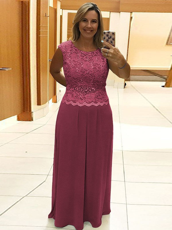 A-Line/Princess Chiffon Lace Scoop Sleeveless Floor-Length Mother of the Bride Dress