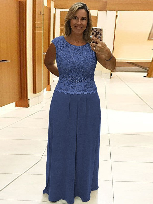 A-Line/Princess Chiffon Lace Scoop Sleeveless Floor-Length Mother of the Bride Dress