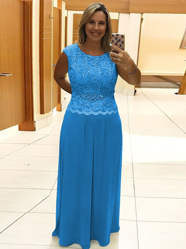 A-Line/Princess Chiffon Lace Scoop Sleeveless Floor-Length Mother of the Bride Dress