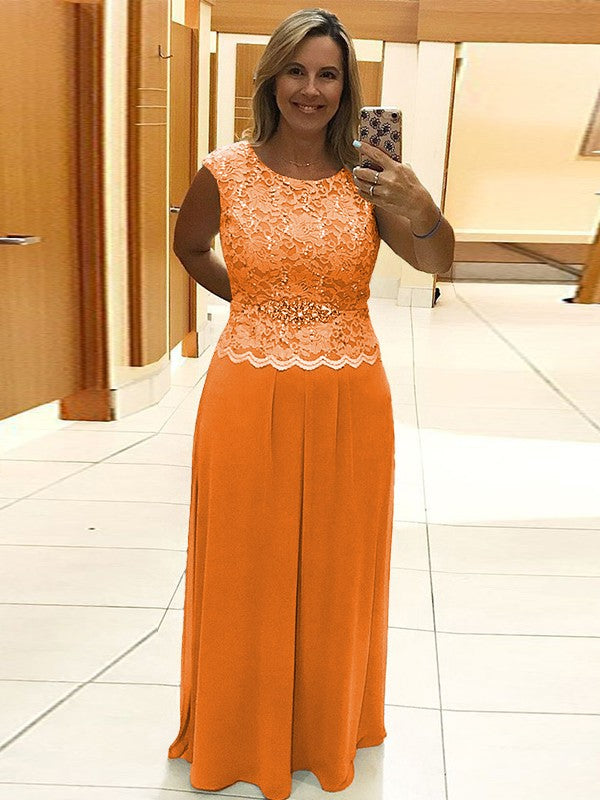 A-Line/Princess Chiffon Lace Scoop Sleeveless Floor-Length Mother of the Bride Dress