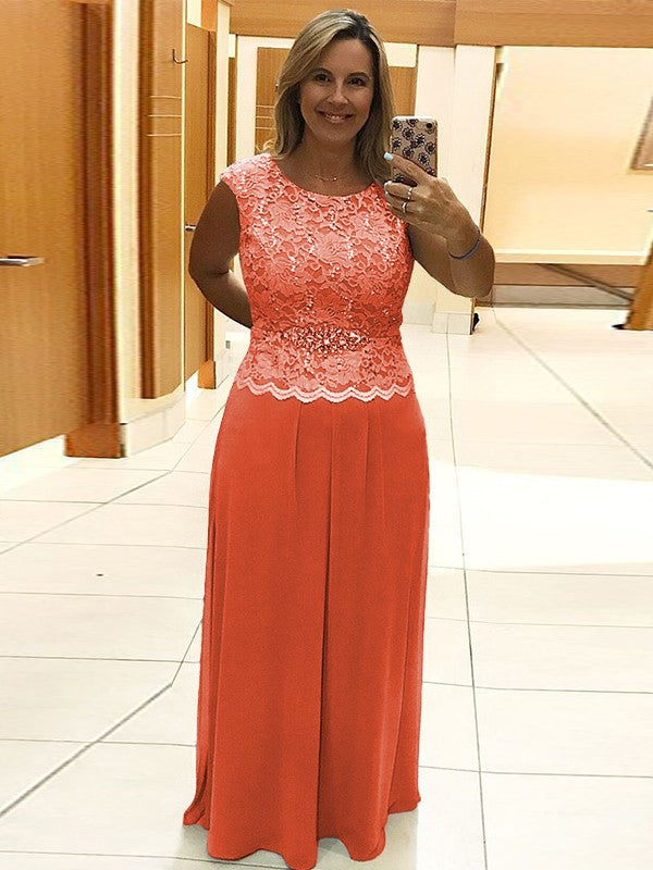 A-Line/Princess Chiffon Lace Scoop Sleeveless Floor-Length Mother of the Bride Dress