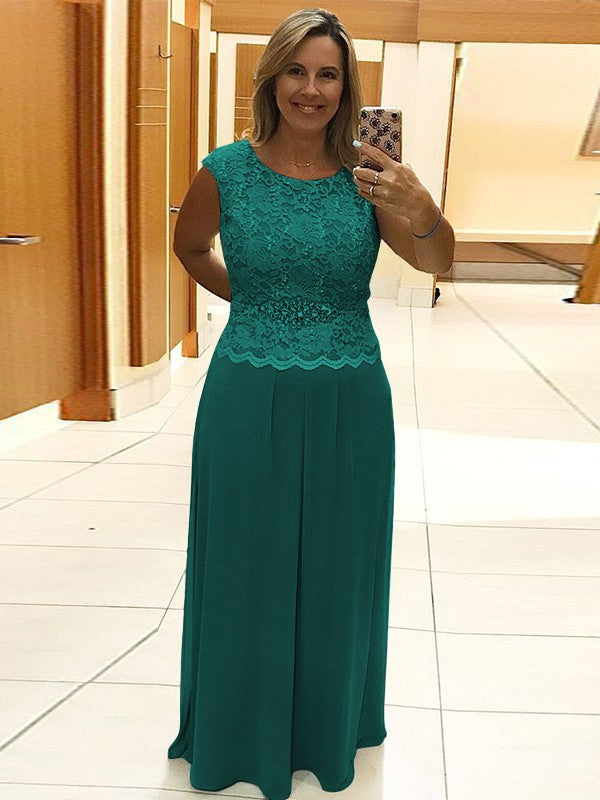 A-Line/Princess Chiffon Lace Scoop Sleeveless Floor-Length Mother of the Bride Dress