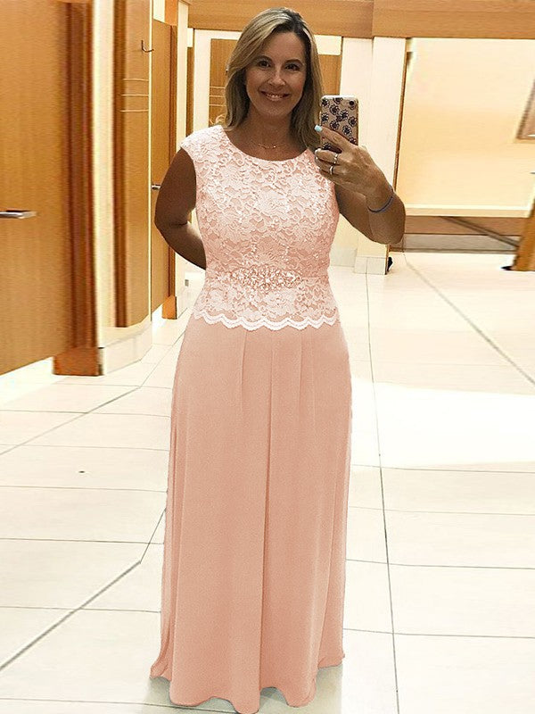 A-Line/Princess Chiffon Lace Scoop Sleeveless Floor-Length Mother of the Bride Dress