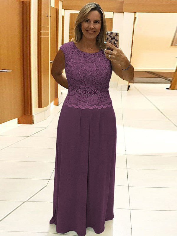 A-Line/Princess Chiffon Lace Scoop Sleeveless Floor-Length Mother of the Bride Dress