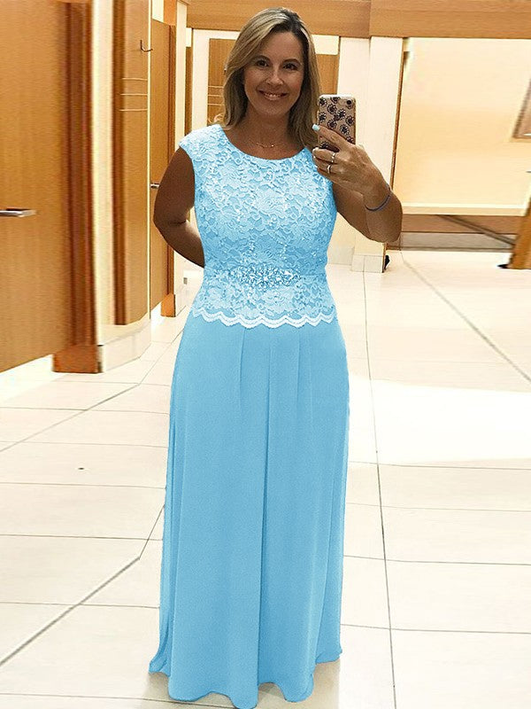 A-Line/Princess Chiffon Lace Scoop Sleeveless Floor-Length Mother of the Bride Dress