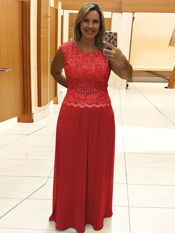 A-Line/Princess Chiffon Lace Scoop Sleeveless Floor-Length Mother of the Bride Dress