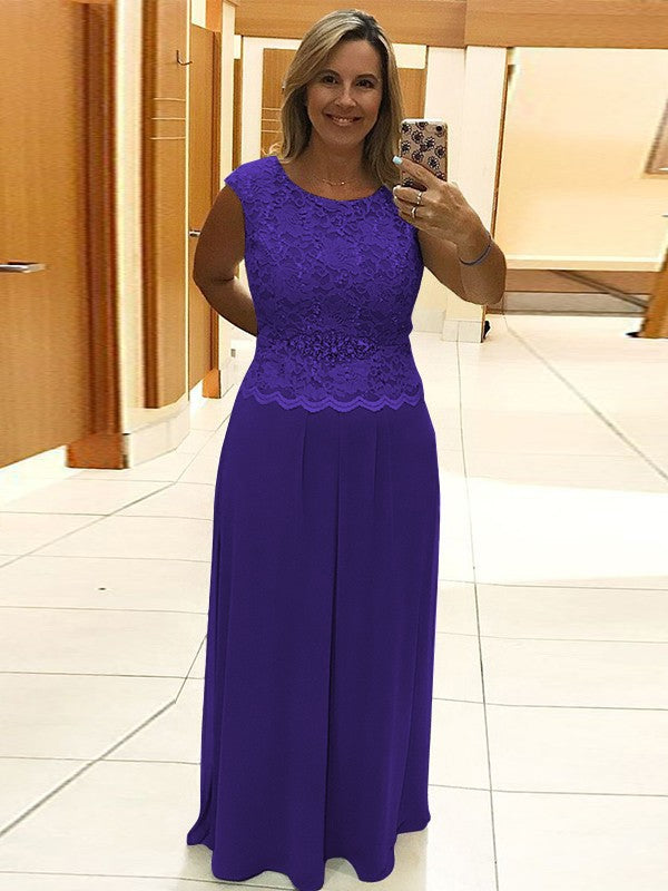 A-Line/Princess Chiffon Lace Scoop Sleeveless Floor-Length Mother of the Bride Dress