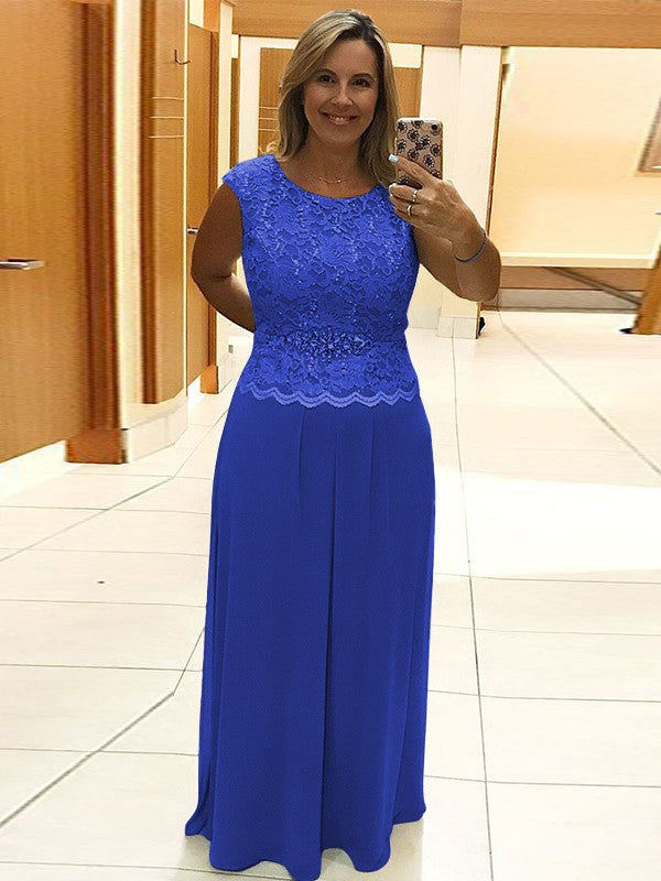 A-Line/Princess Chiffon Lace Scoop Sleeveless Floor-Length Mother of the Bride Dress