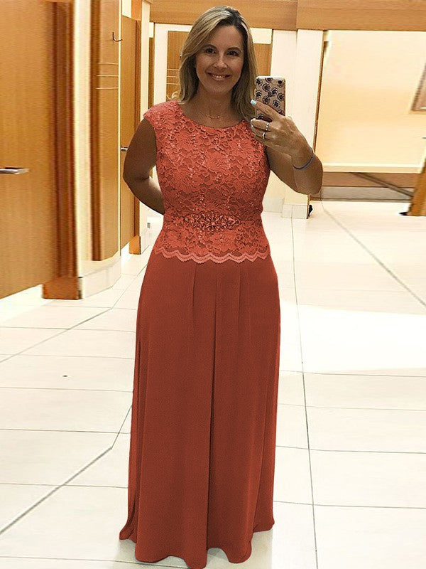 A-Line/Princess Chiffon Lace Scoop Sleeveless Floor-Length Mother of the Bride Dress