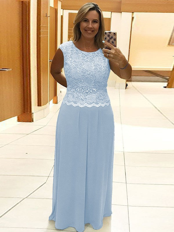 A-Line/Princess Chiffon Lace Scoop Sleeveless Floor-Length Mother of the Bride Dress