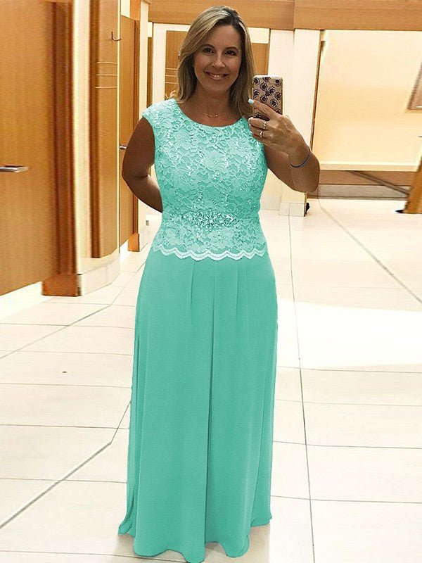 A-Line/Princess Chiffon Lace Scoop Sleeveless Floor-Length Mother of the Bride Dress