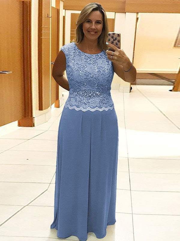 A-Line/Princess Chiffon Lace Scoop Sleeveless Floor-Length Mother of the Bride Dress