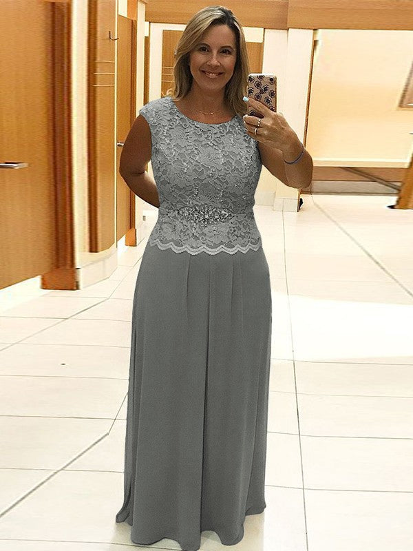 A-Line/Princess Chiffon Lace Scoop Sleeveless Floor-Length Mother of the Bride Dress