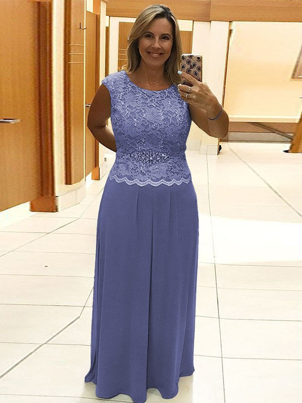 A-Line/Princess Chiffon Lace Scoop Sleeveless Floor-Length Mother of the Bride Dress