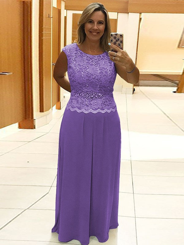 A-Line/Princess Chiffon Lace Scoop Sleeveless Floor-Length Mother of the Bride Dress