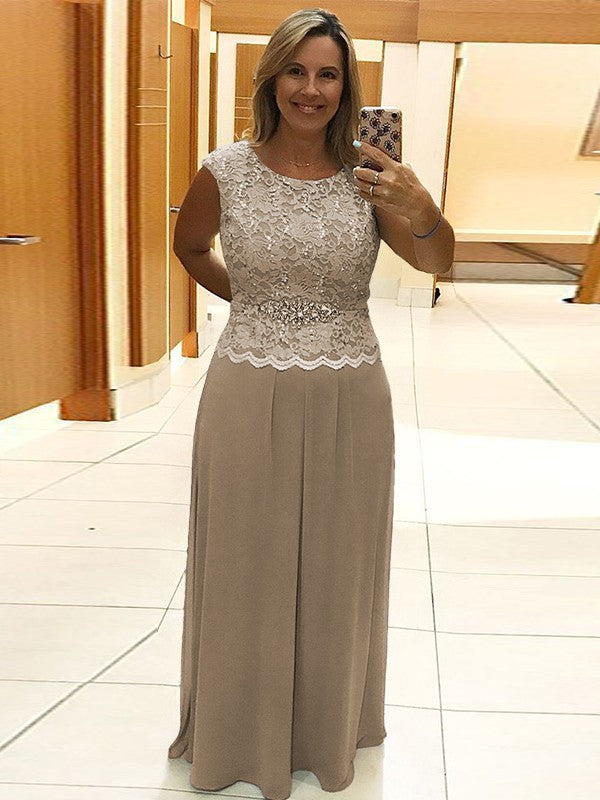 A-Line/Princess Chiffon Lace Scoop Sleeveless Floor-Length Mother of the Bride Dress