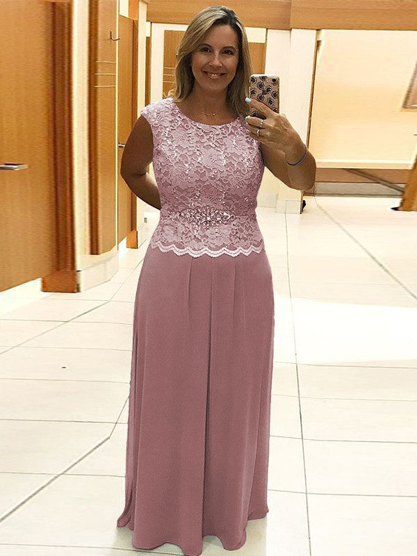 A-Line/Princess Chiffon Lace Scoop Sleeveless Floor-Length Mother of the Bride Dress