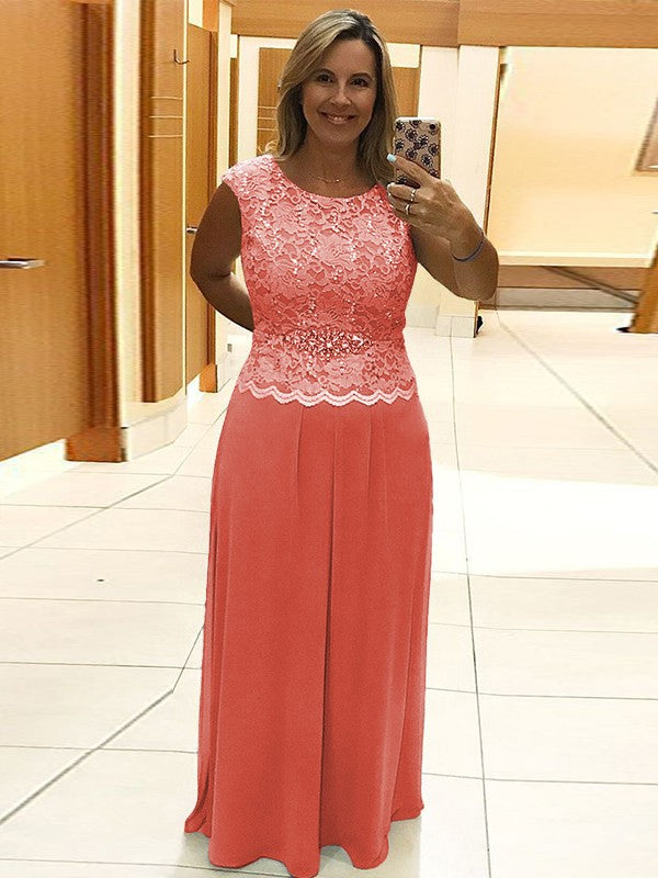A-Line/Princess Chiffon Lace Scoop Sleeveless Floor-Length Mother of the Bride Dress