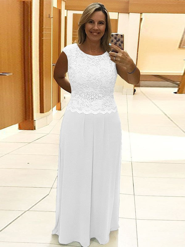 A-Line/Princess Chiffon Lace Scoop Sleeveless Floor-Length Mother of the Bride Dress