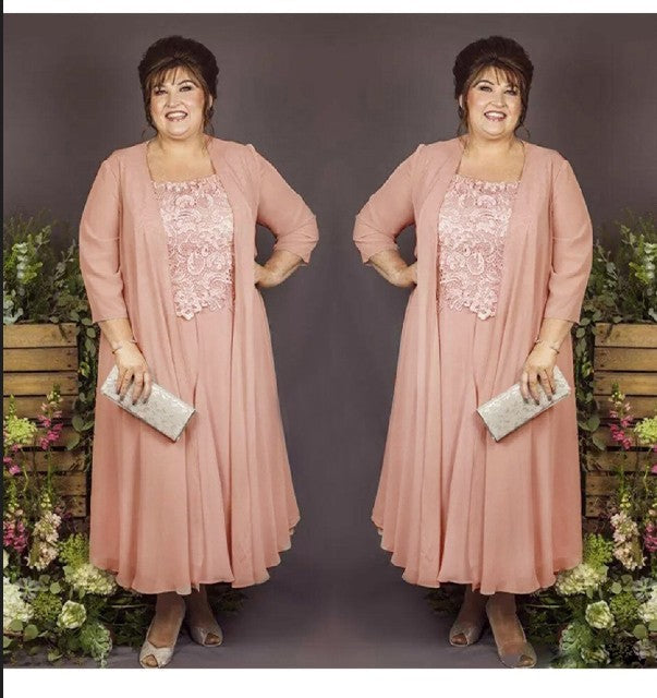 A-Line/Princess Chiffon Lace Square Sleeveless Ankle-Length Mother of the Bride Dress