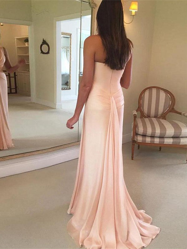 Automatic Classic Style Sheath Chiffon Ruffles One-Shoulder Sleeveless Sweep/Brush Train Prom Dress