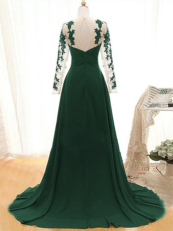 A-Line/Princess Chiffon Applique Sweetheart Long Sleeves Sweep/Brush Train Mother of the Bride Dress