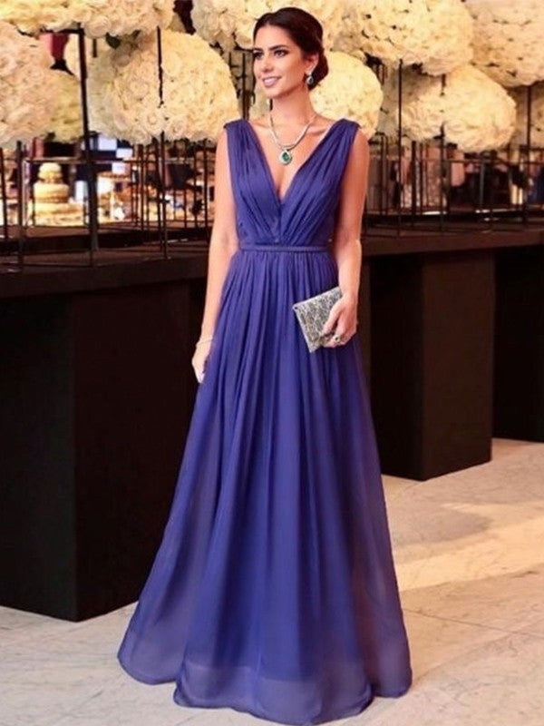 A-Line/Princess 3D Chiffon Ruffles V-neck Sleeveless Floor-Length Mother of the Bride Dress