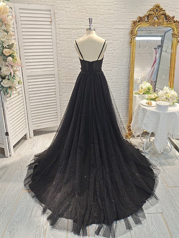 A-Line/Princess Ruffles Spaghetti Straps Sleeveless Sweep/Brush Train Corset Prom Dress