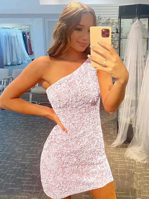 Confident Option Sheath Velvet Sequins One-Shoulder Sleeveless Short/Mini Prom Dress