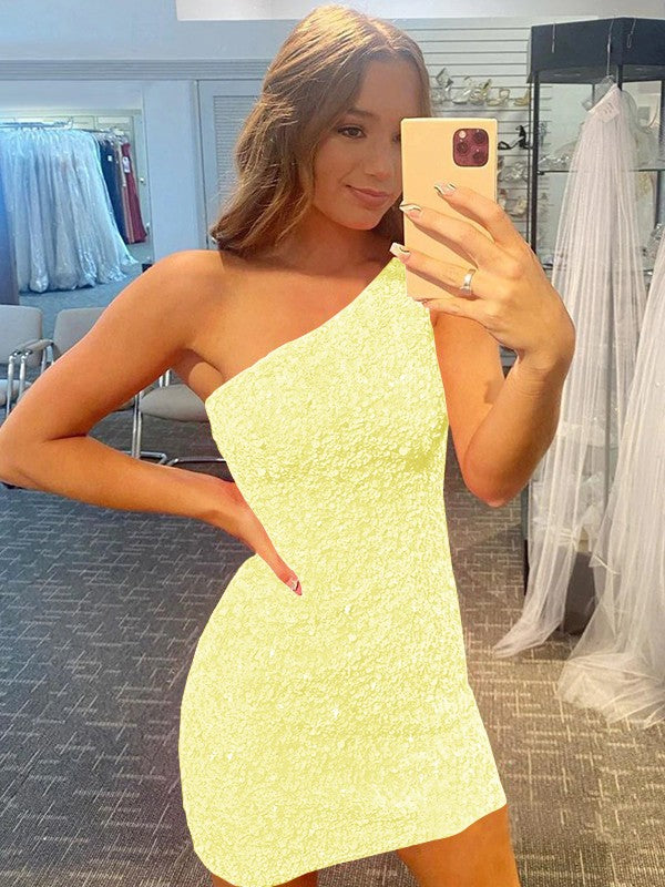 Confident Option Sheath Velvet Sequins One-Shoulder Sleeveless Short/Mini Prom Dress